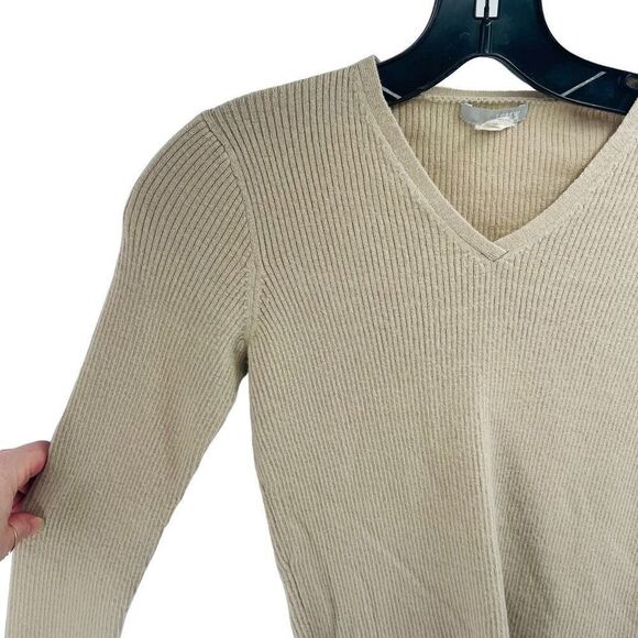 J. Crew Women's Pullover Sweater Long Sleeve Knitted Rib Top merino Wool Tan Siz - Picture 3 of 7